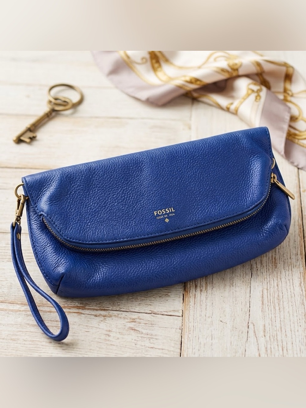 Fossil Cobalt Blue Leather Wristlet Clutch
